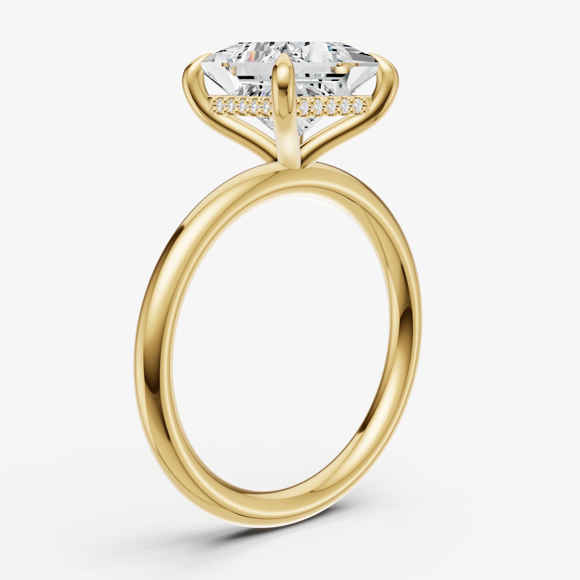 Princess Four Claw Solitaire Engagement Ring with Hidden Halo