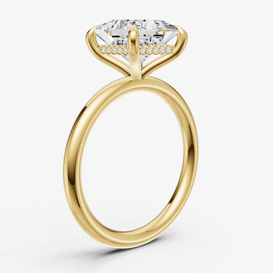 Princess Four Claw Solitaire Engagement Ring with Hidden Halo