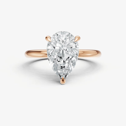Pear Four Claw Solitaire Engagement Ring with Hidden Halo