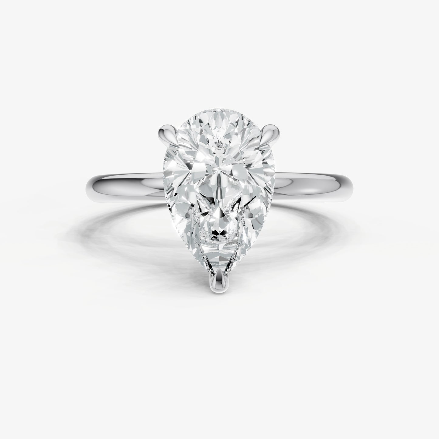 Pear Four Claw Solitaire Engagement Ring with Hidden Halo