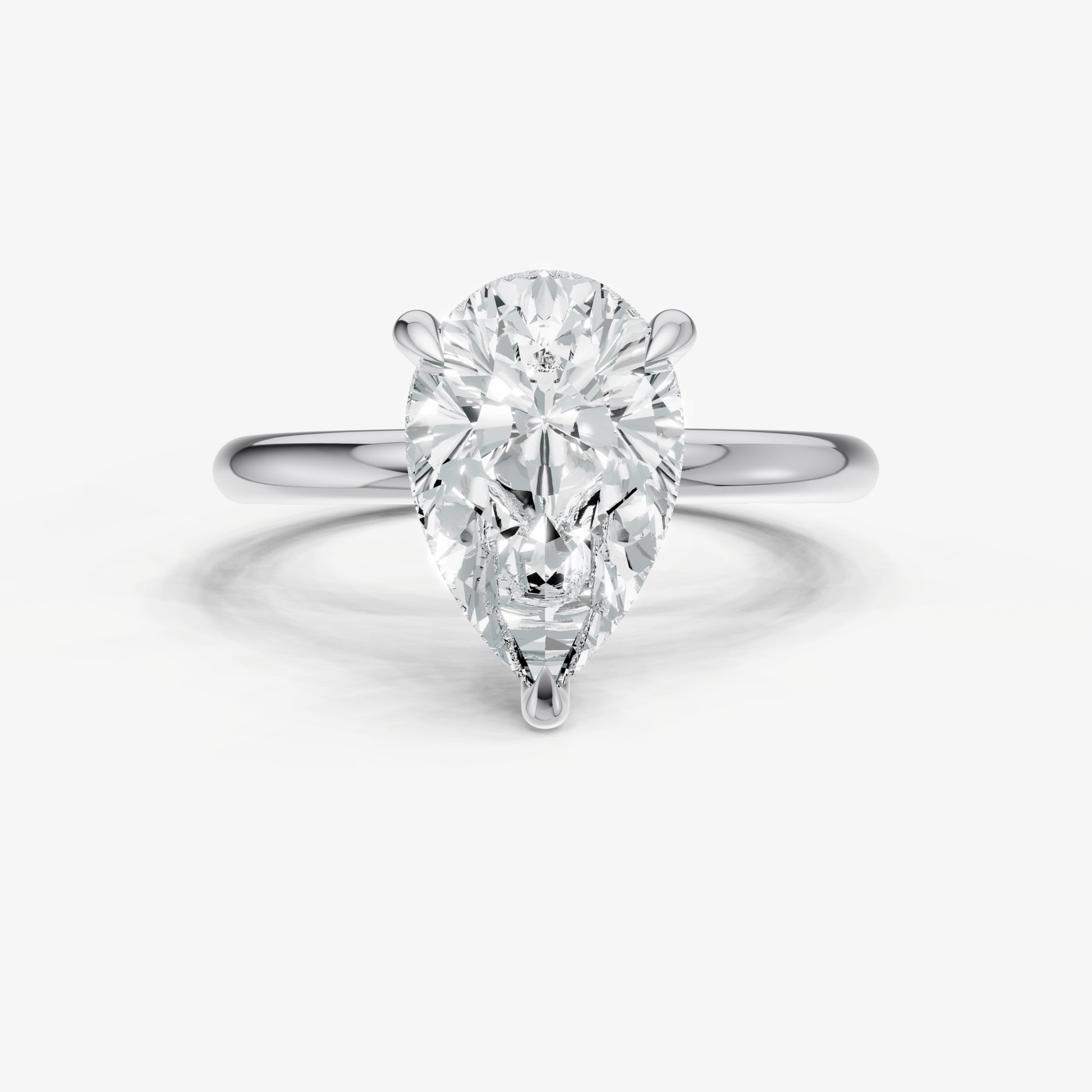 Pear Four Claw Solitaire Engagement Ring with Hidden Halo