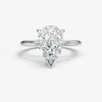 Pear Four Claw Solitaire Engagement Ring with Hidden Halo