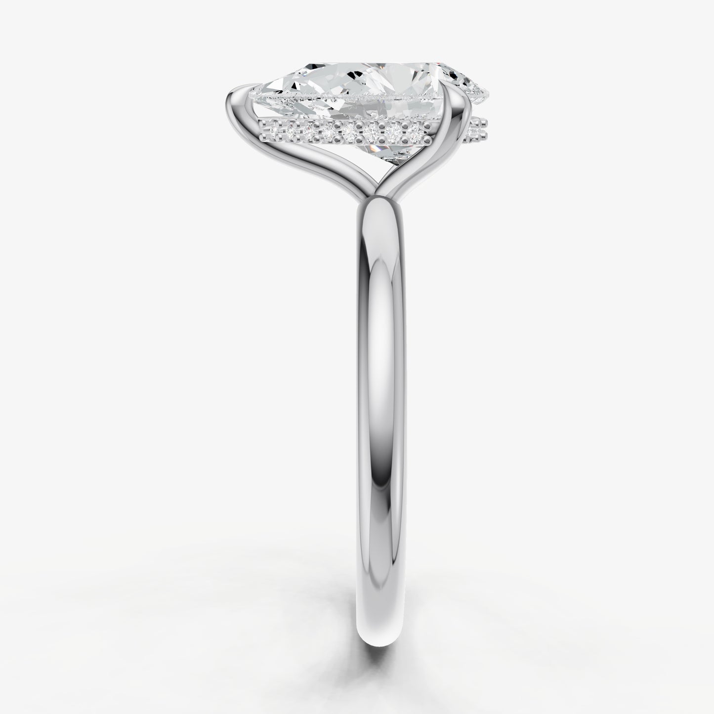 Pear Four Claw Solitaire Engagement Ring with Hidden Halo