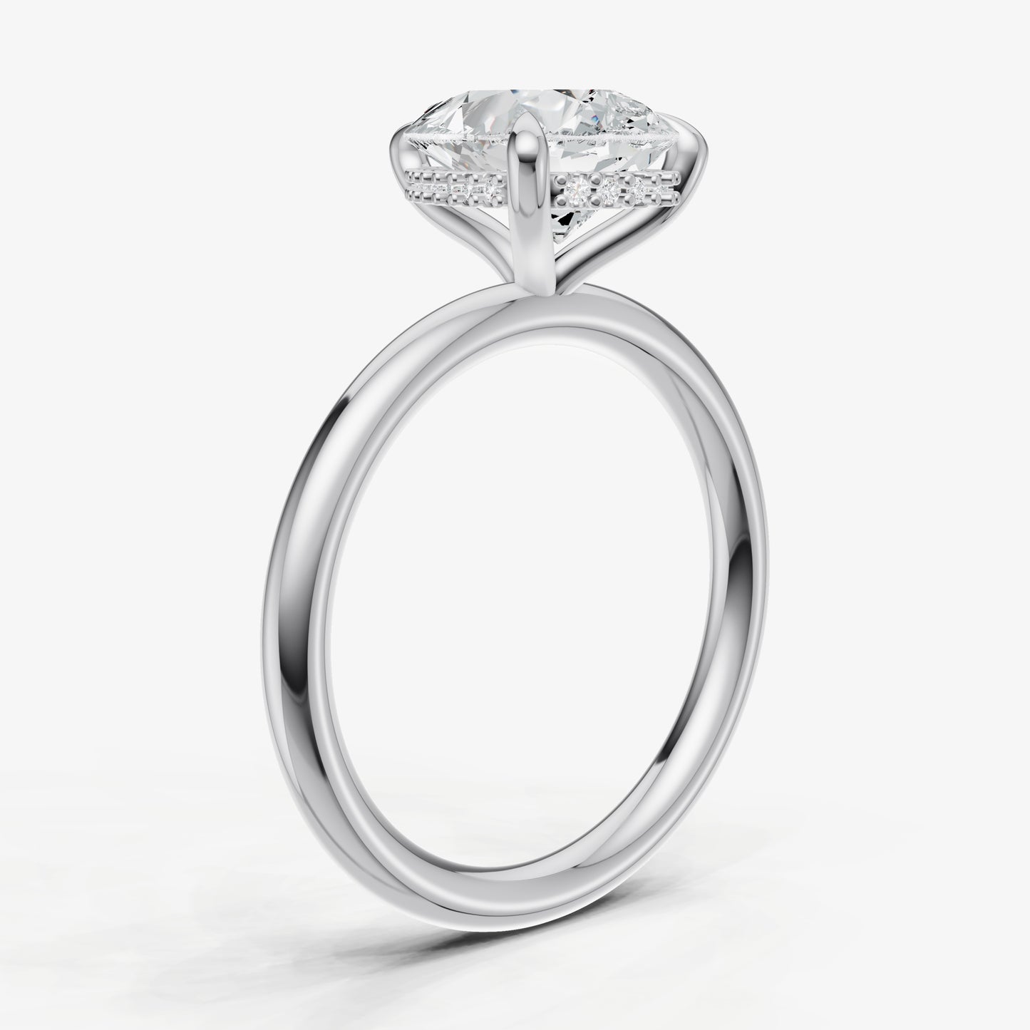 Pear Four Claw Solitaire Engagement Ring with Hidden Halo
