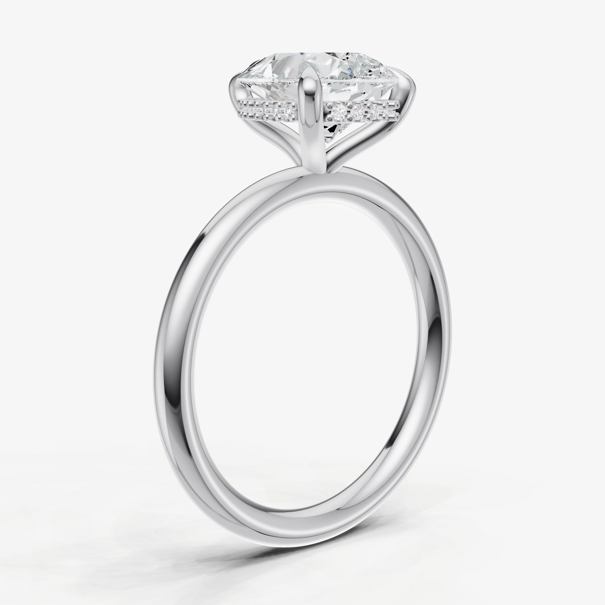 Pear Four Claw Solitaire Engagement Ring with Hidden Halo