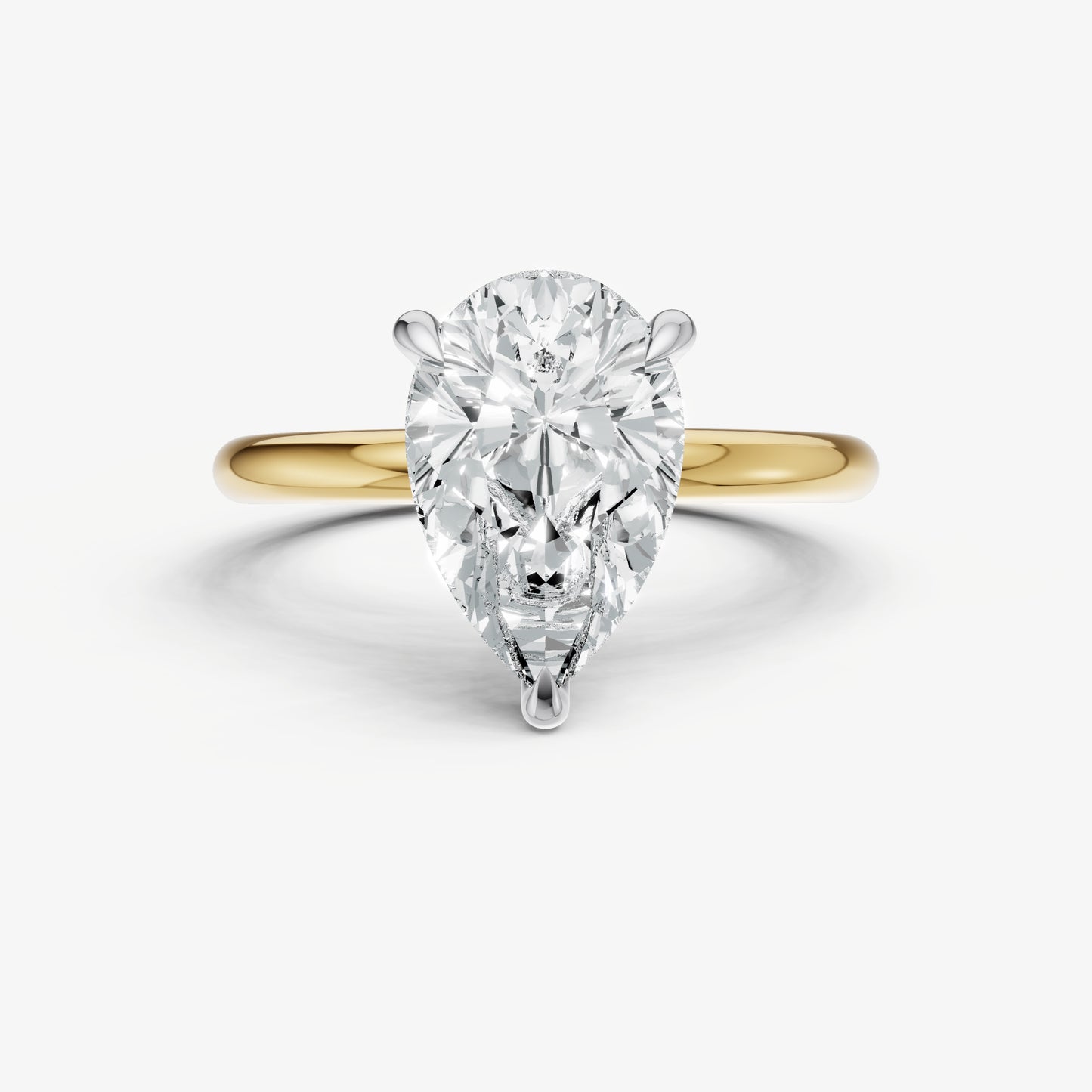 Pear Four Claw Solitaire Engagement Ring with Hidden Halo