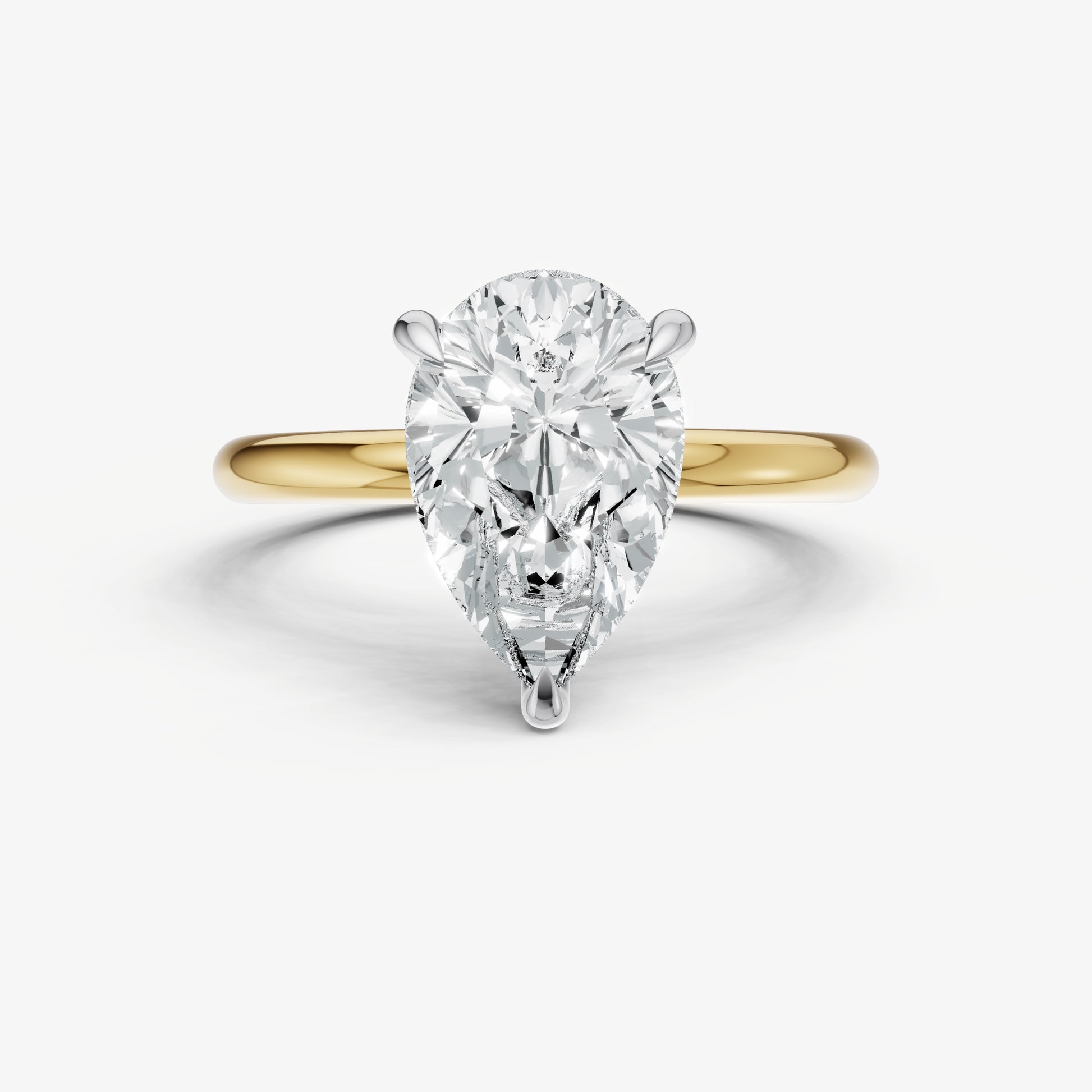 Pear Four Claw Solitaire Engagement Ring with Hidden Halo