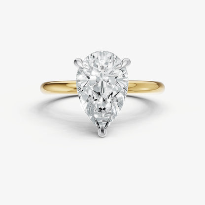 Pear Four Claw Solitaire Engagement Ring with Hidden Halo
