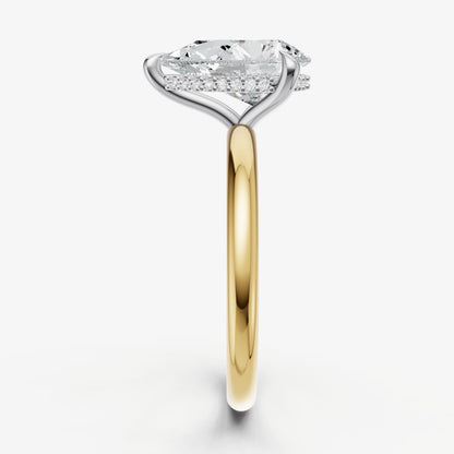 Pear Four Claw Solitaire Engagement Ring with Hidden Halo