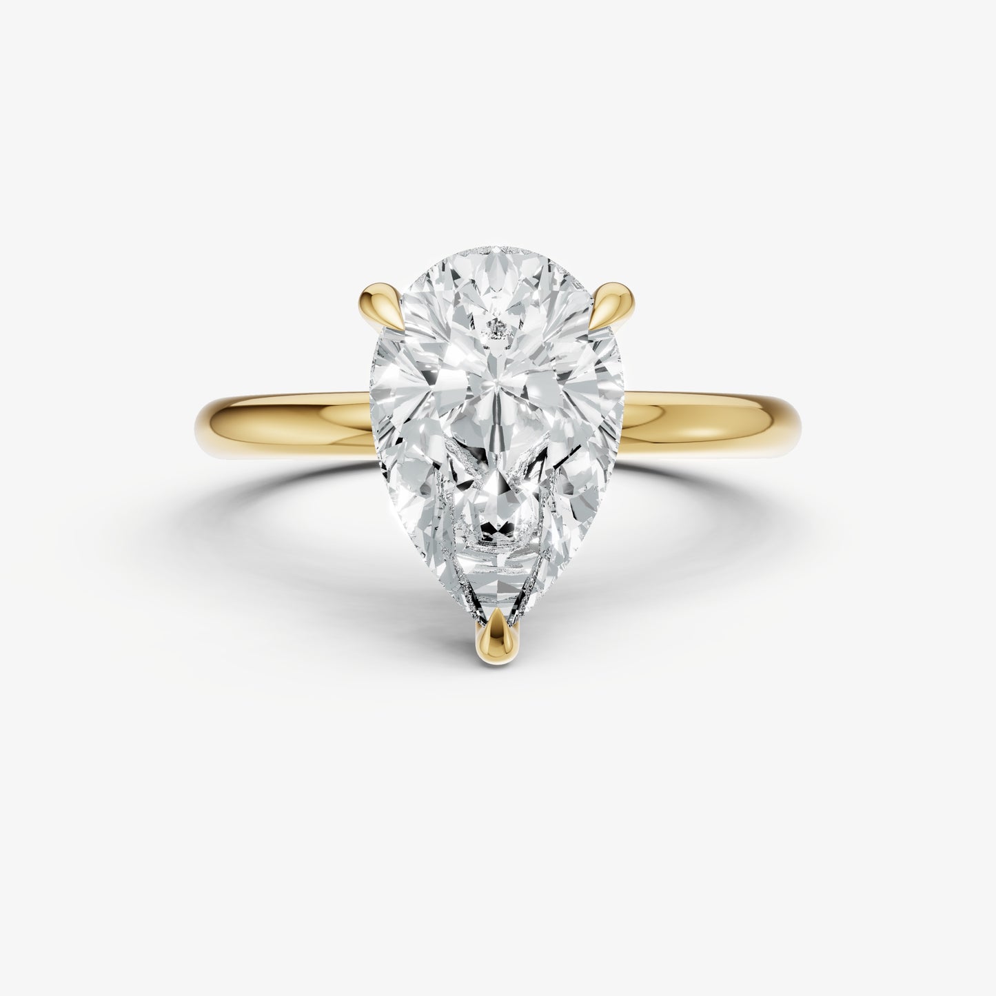 Pear Four Claw Solitaire Engagement Ring with Hidden Halo