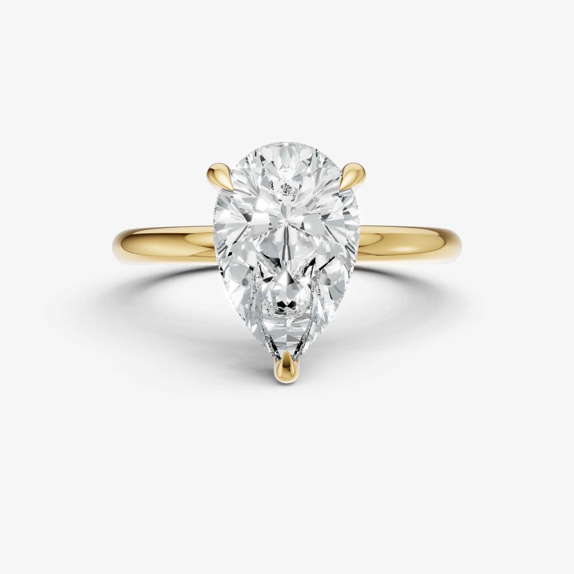 Pear Four Claw Solitaire Engagement Ring with Hidden Halo