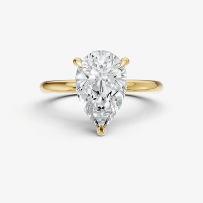 Pear Four Claw Solitaire Engagement Ring with Hidden Halo
