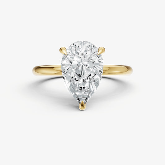 Pear Four Claw Solitaire Engagement Ring with Hidden Halo