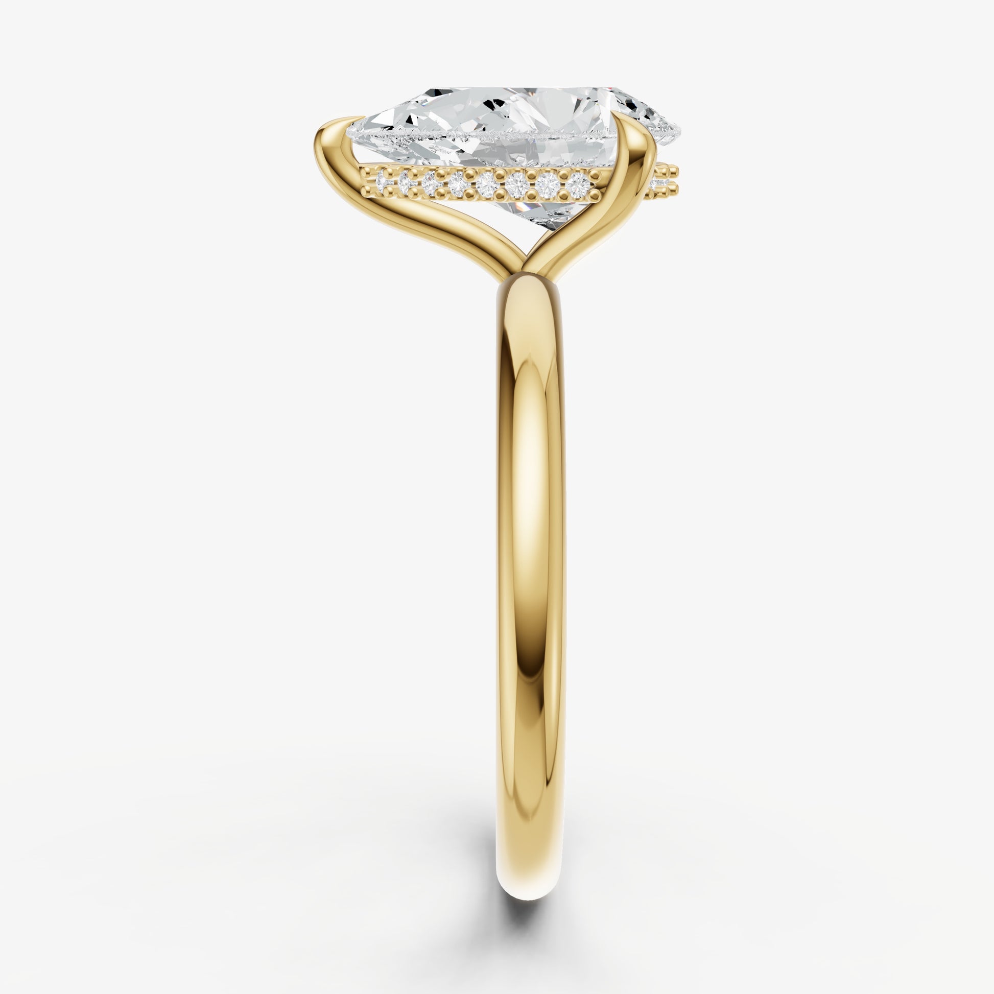 Pear Four Claw Solitaire Engagement Ring with Hidden Halo
