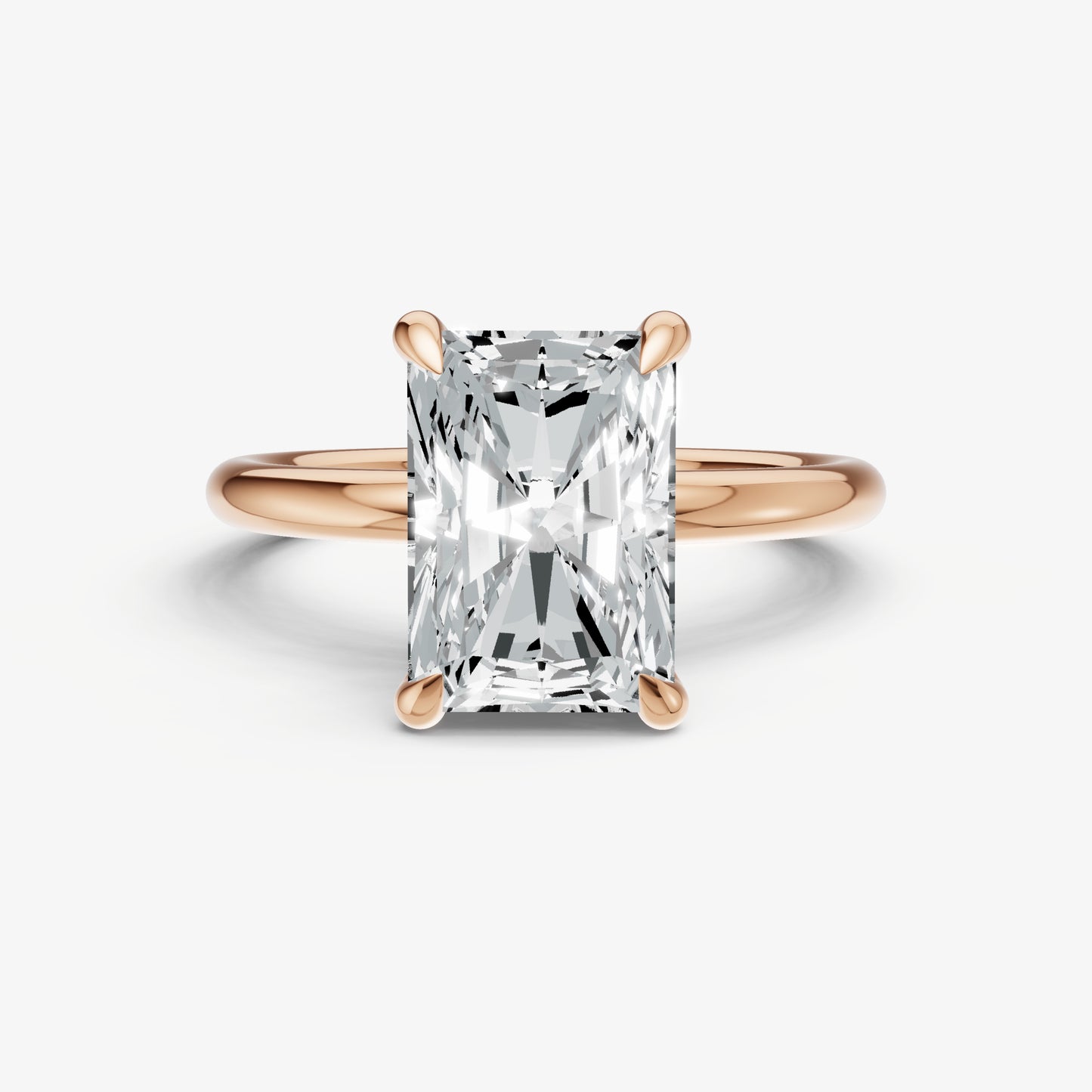 Radiant Four Claw Solitaire Engagement Ring with Hidden Halo