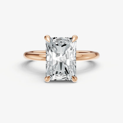 Radiant Four Claw Solitaire Engagement Ring with Hidden Halo