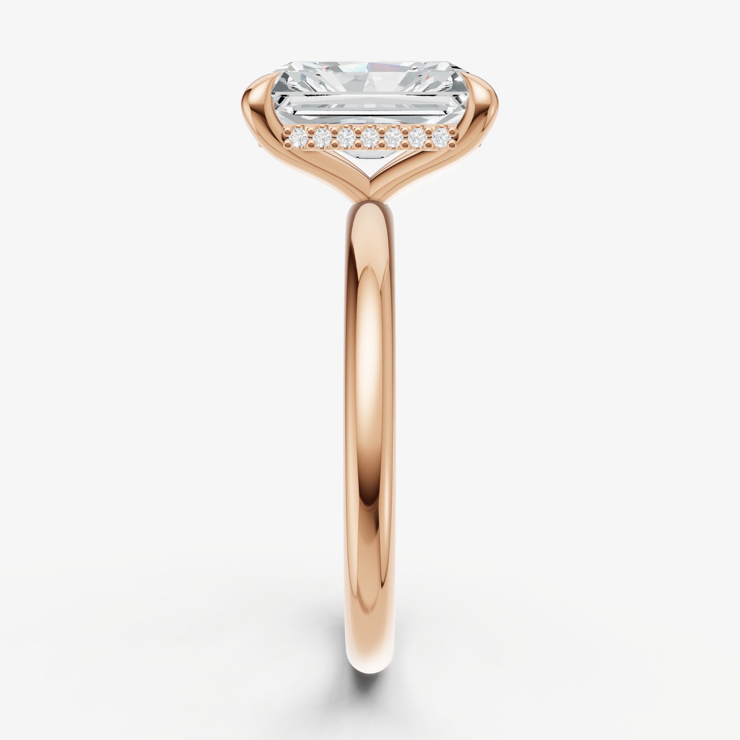 Radiant Four Claw Solitaire Engagement Ring with Hidden Halo