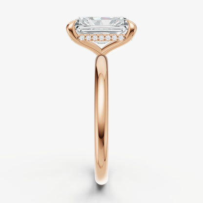Radiant Four Claw Solitaire Engagement Ring with Hidden Halo