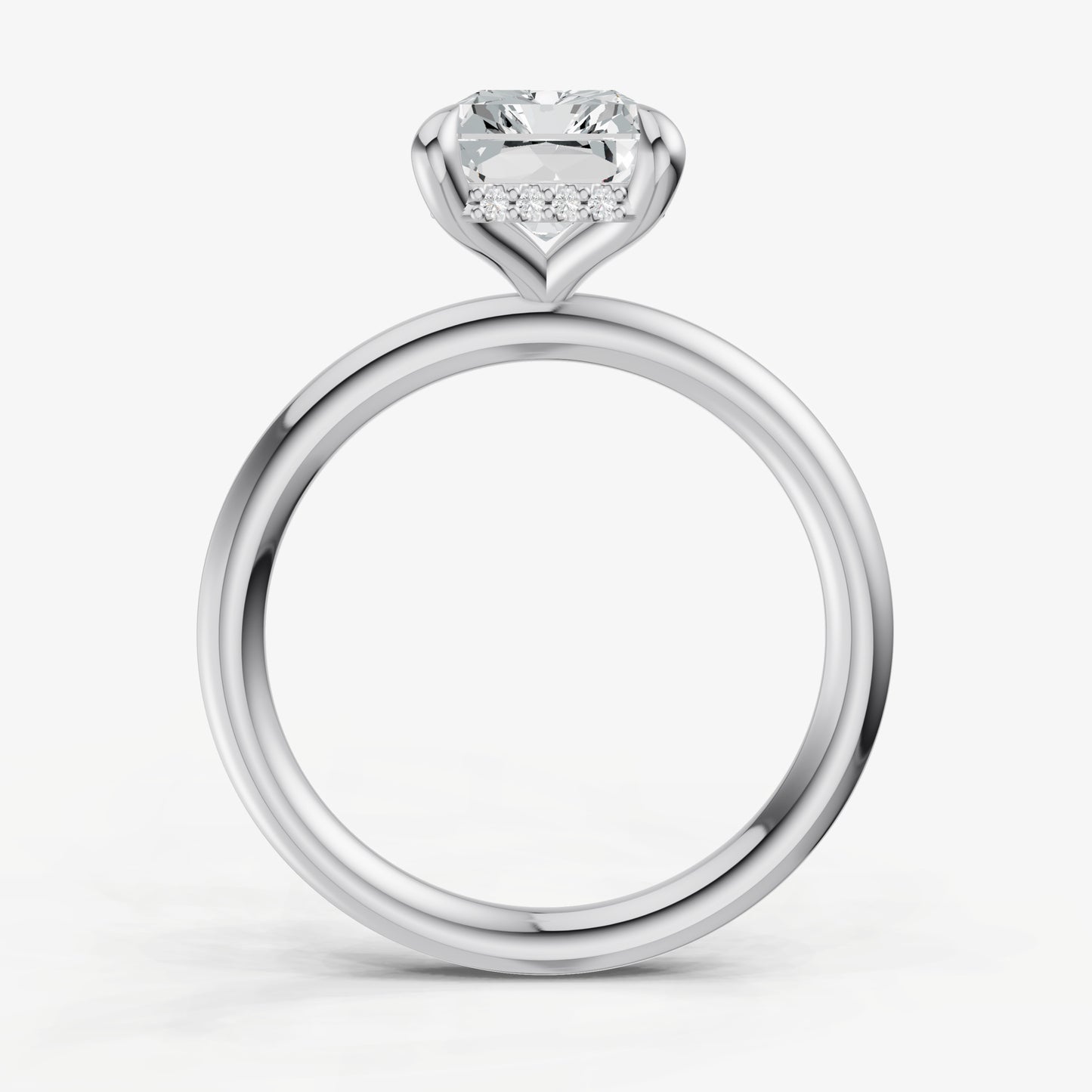 Radiant Four Claw Solitaire Engagement Ring with Hidden Halo