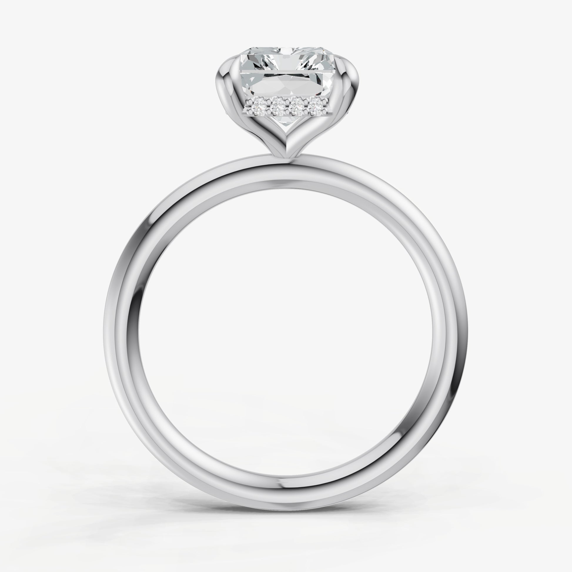 Radiant Four Claw Solitaire Engagement Ring with Hidden Halo