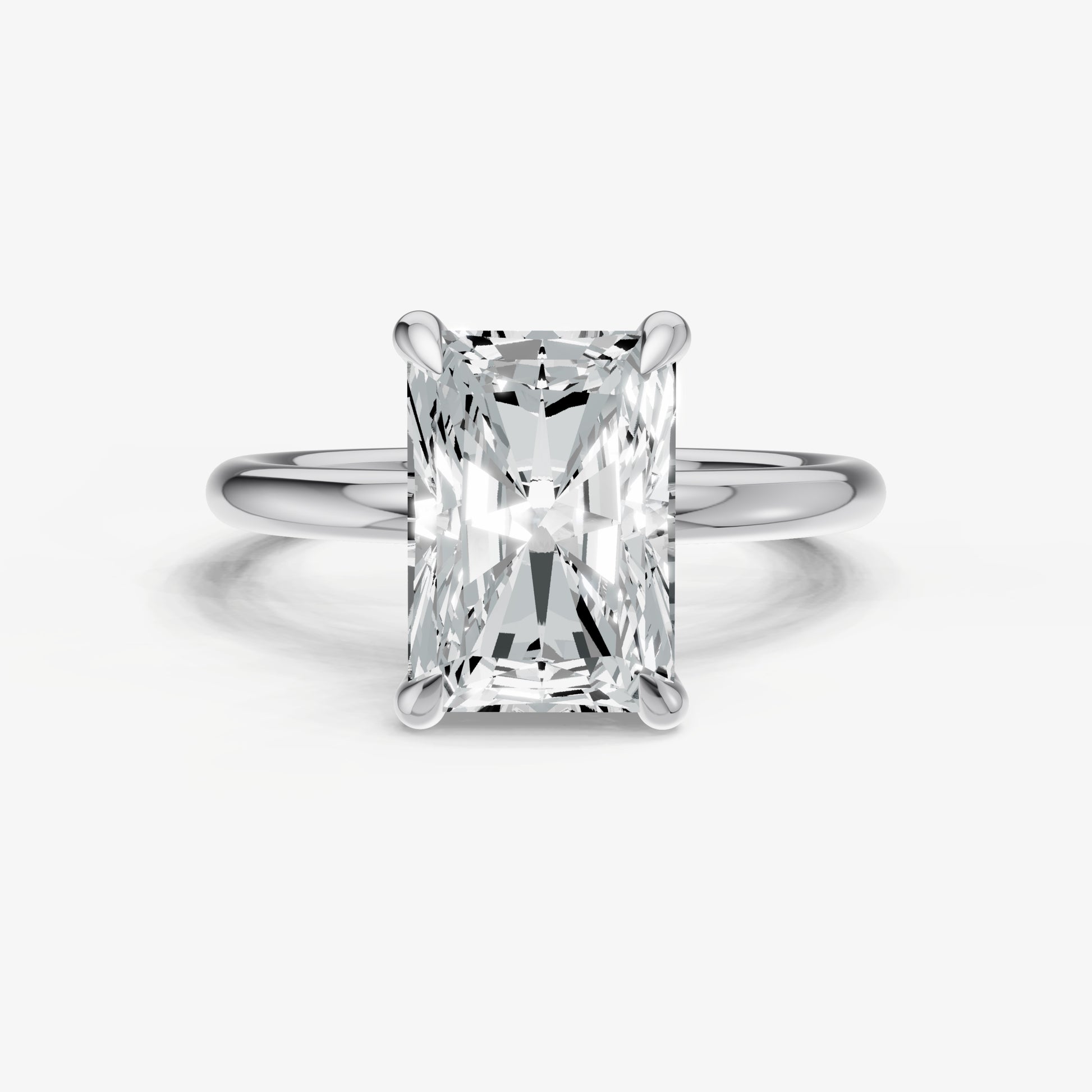 Radiant Four Claw Solitaire Engagement Ring with Hidden Halo