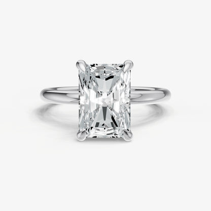 Radiant Four Claw Solitaire Engagement Ring with Hidden Halo