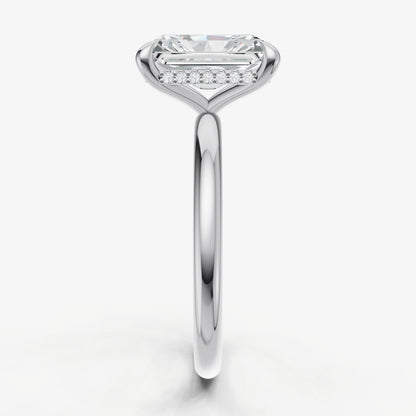 Radiant Four Claw Solitaire Engagement Ring with Hidden Halo