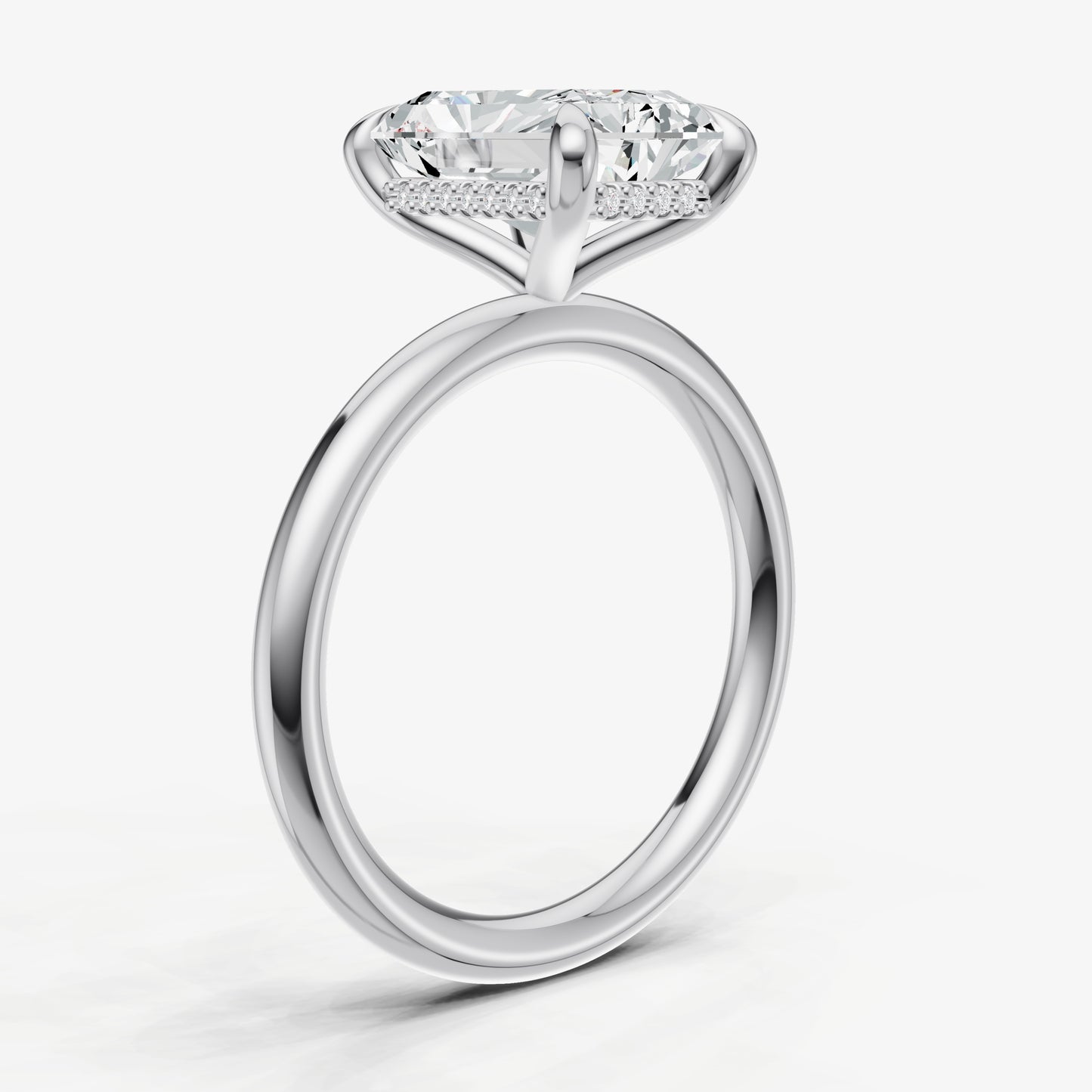 Radiant Four Claw Solitaire Engagement Ring with Hidden Halo