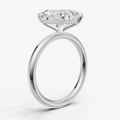 Radiant Four Claw Solitaire Engagement Ring with Hidden Halo