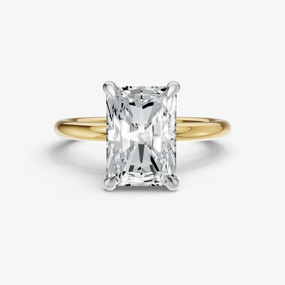 Radiant Four Claw Solitaire Engagement Ring with Hidden Halo