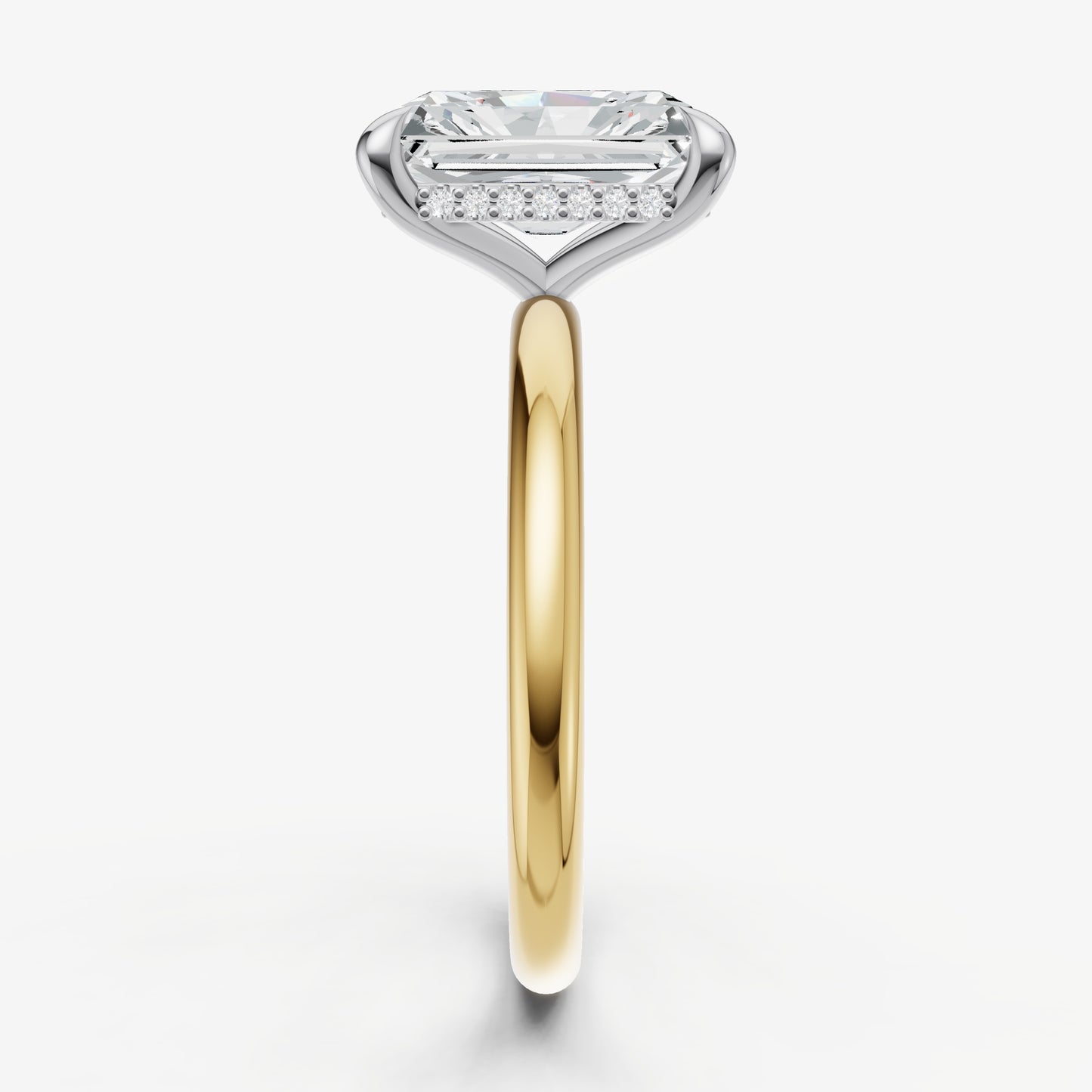 Radiant Four Claw Solitaire Engagement Ring with Hidden Halo