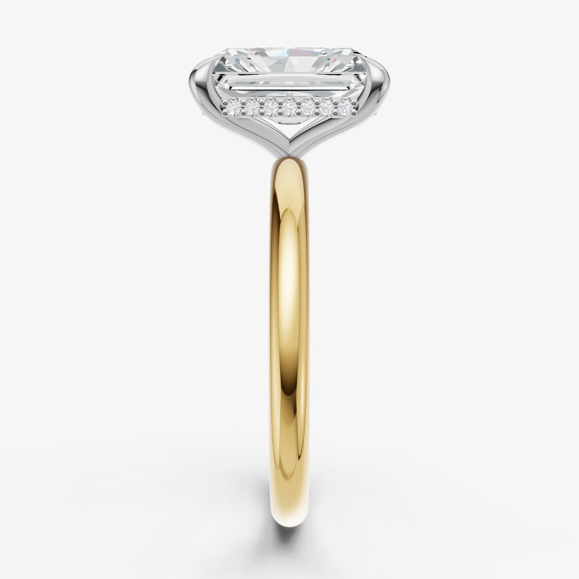 Radiant Four Claw Solitaire Engagement Ring with Hidden Halo