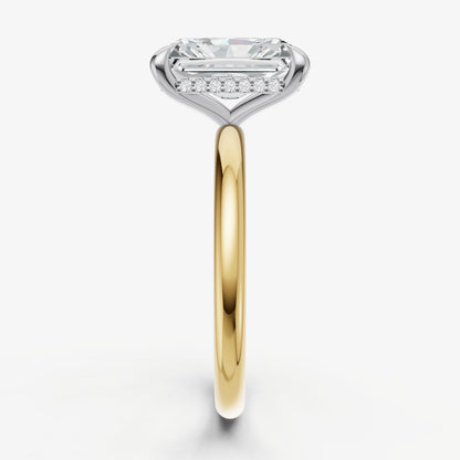 Radiant Four Claw Solitaire Engagement Ring with Hidden Halo