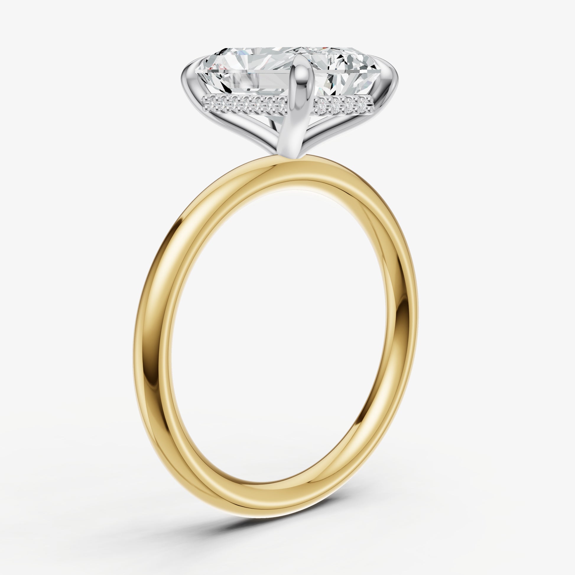 Radiant Four Claw Solitaire Engagement Ring with Hidden Halo