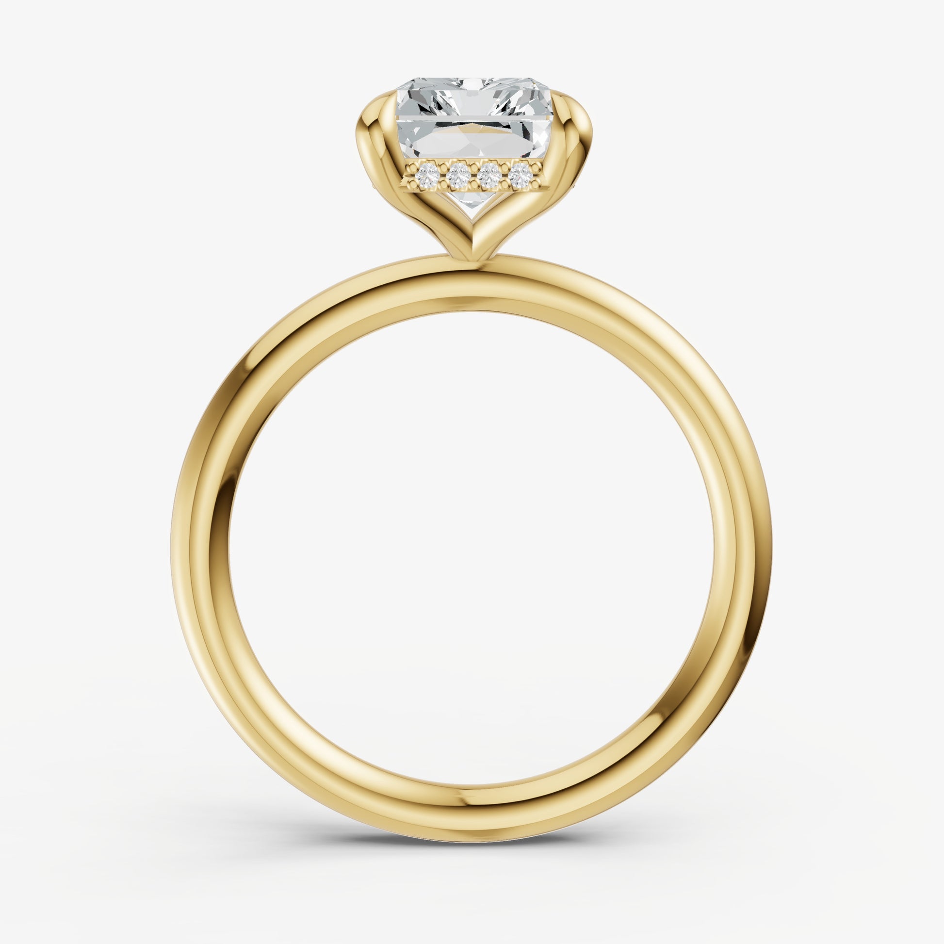 Radiant Four Claw Solitaire Engagement Ring with Hidden Halo