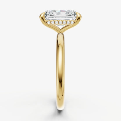 Radiant Four Claw Solitaire Engagement Ring with Hidden Halo