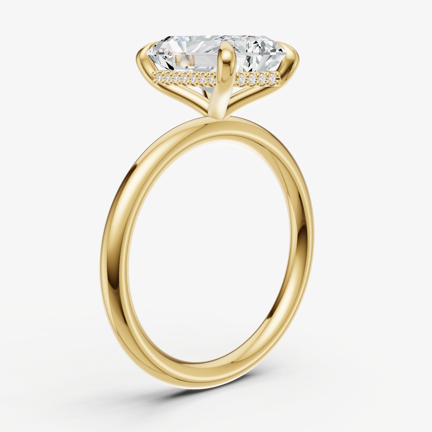 Radiant Four Claw Solitaire Engagement Ring with Hidden Halo