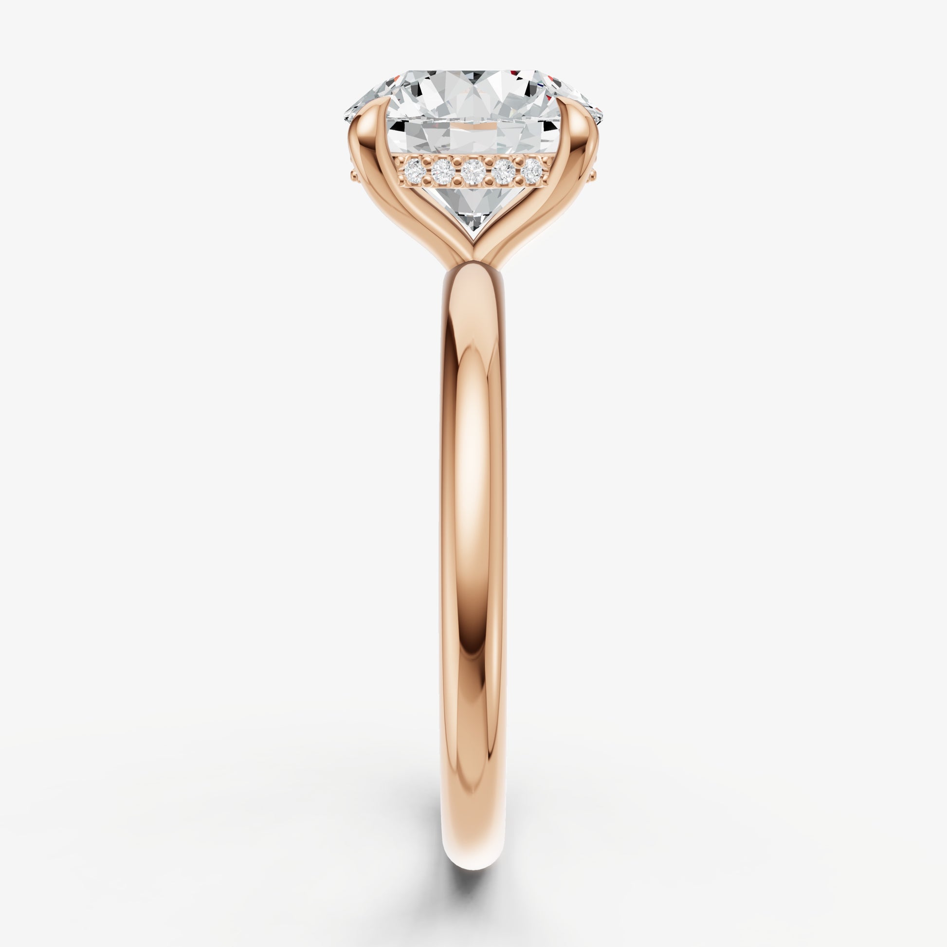 Round Four Claw Solitaire Engagement Ring with Hidden Halo