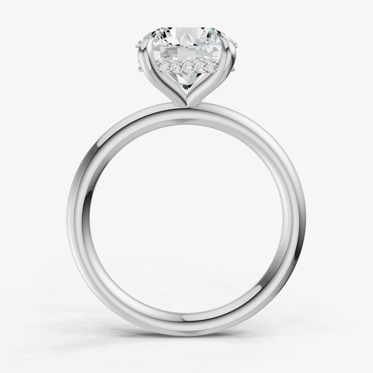 Round Four Claw Solitaire Engagement Ring with Hidden Halo