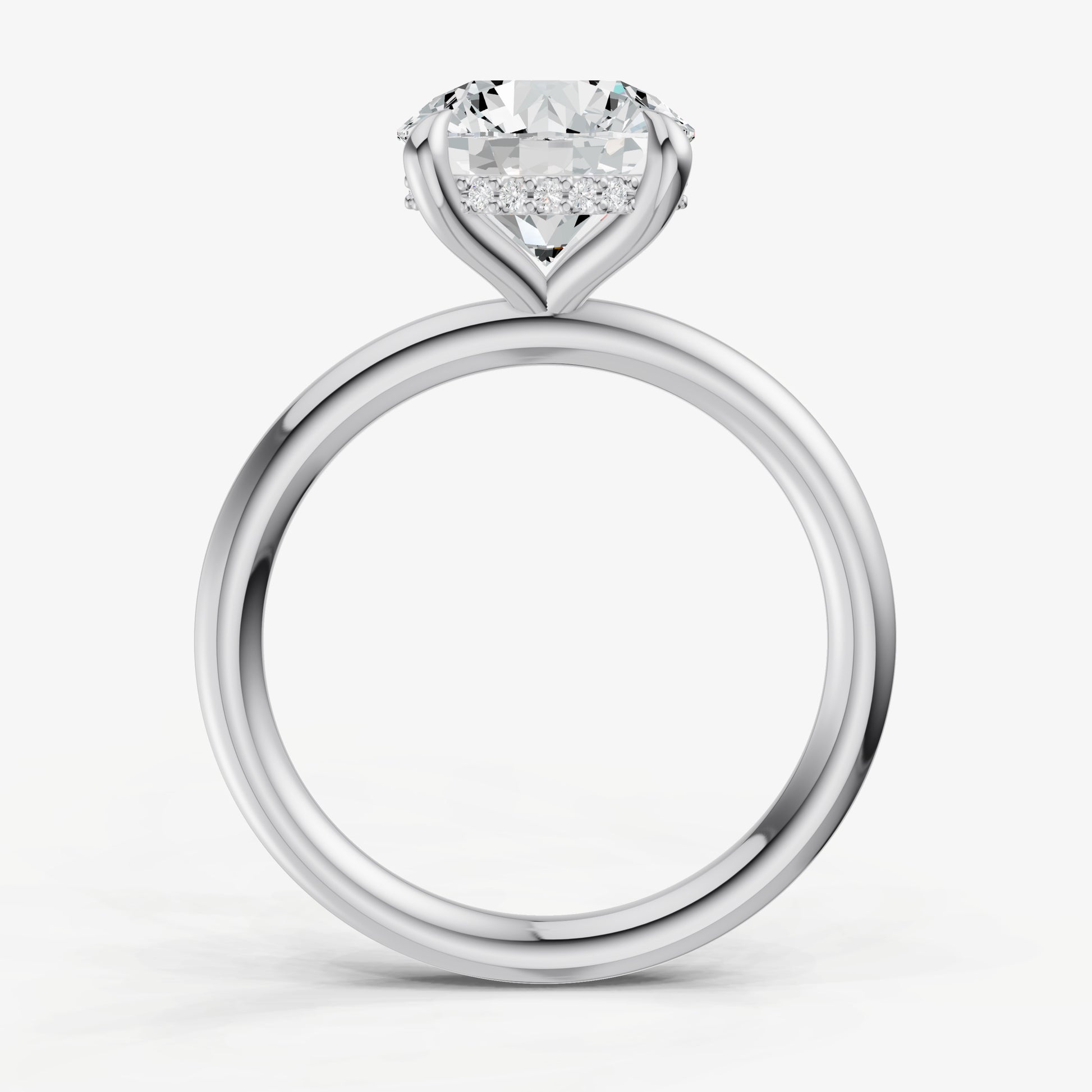 Round Four Claw Solitaire Engagement Ring with Hidden Halo