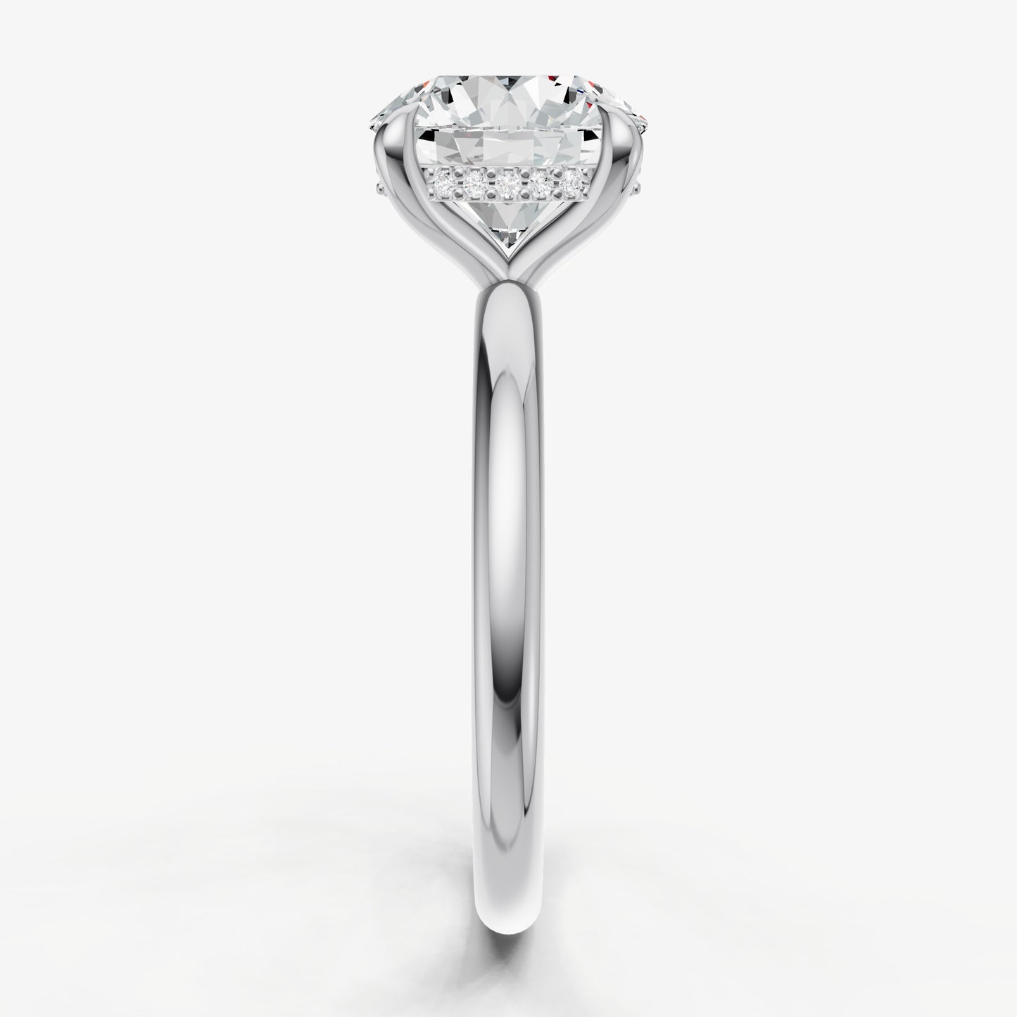 Round Four Claw Solitaire Engagement Ring with Hidden Halo