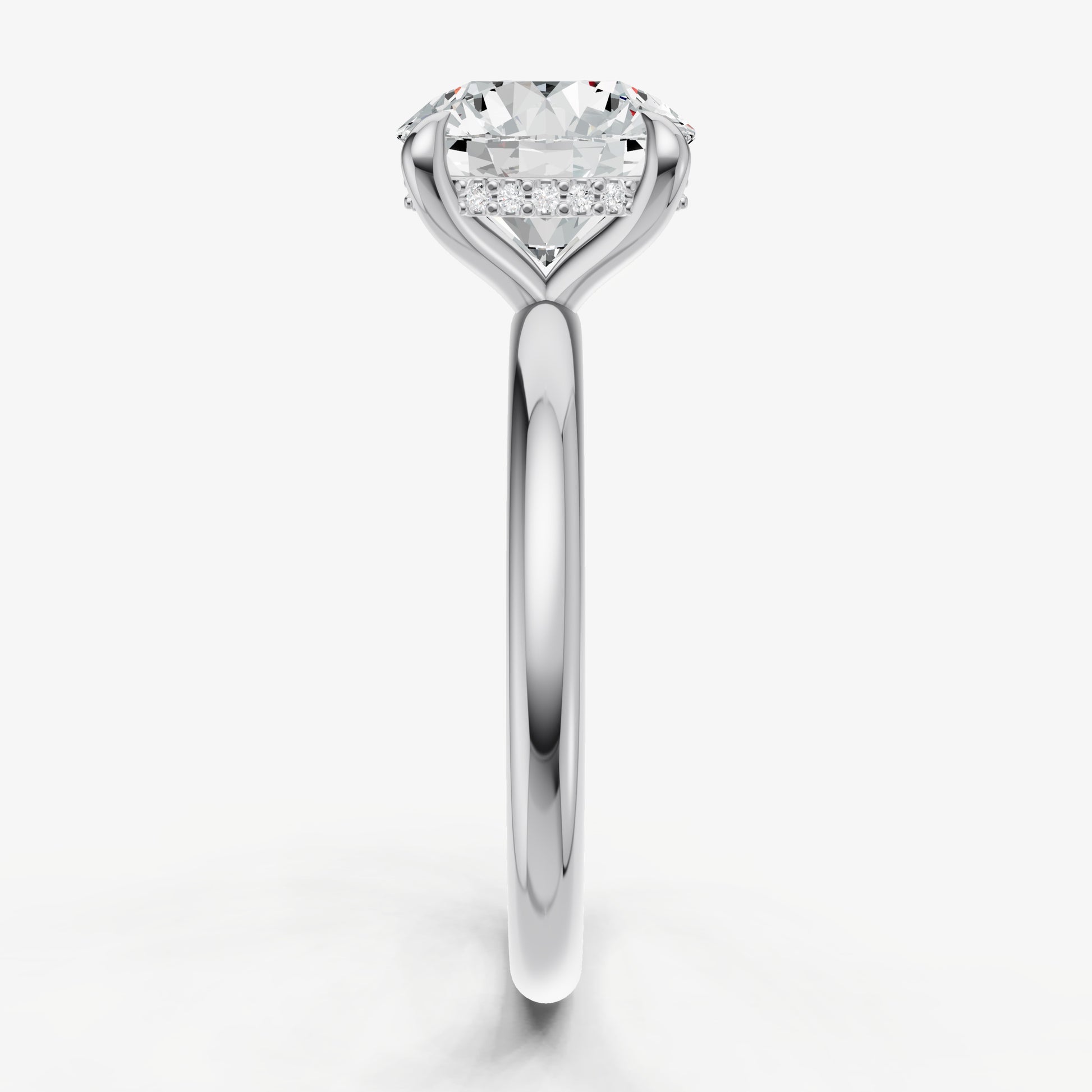 Round Four Claw Solitaire Engagement Ring with Hidden Halo