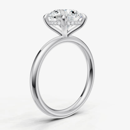 Round Four Claw Solitaire Engagement Ring with Hidden Halo