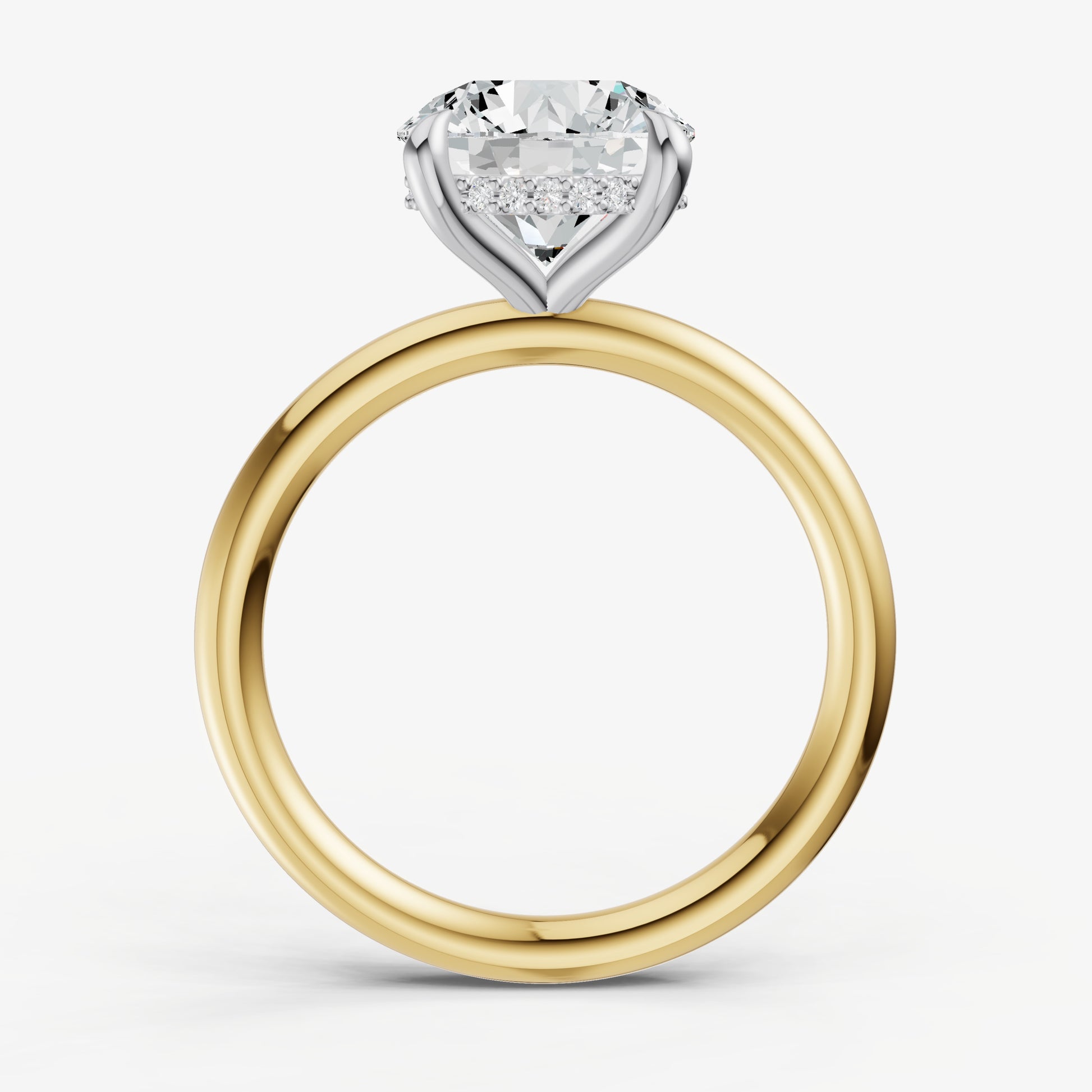 Round Four Claw Solitaire Engagement Ring with Hidden Halo