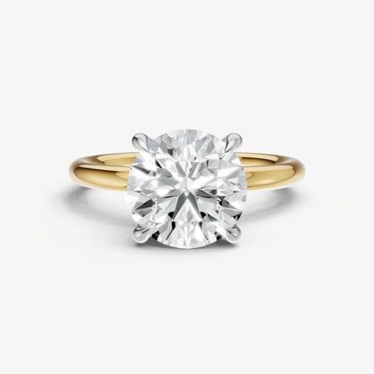 Round Four Claw Solitaire Engagement Ring with Hidden Halo