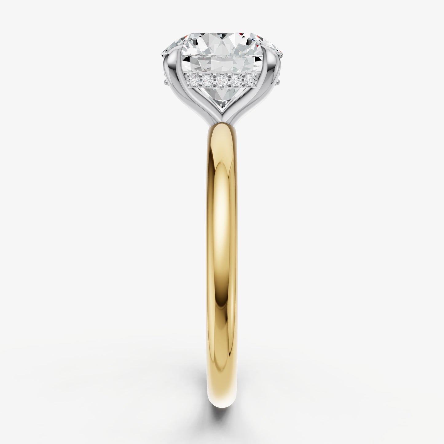 Round Four Claw Solitaire Engagement Ring with Hidden Halo