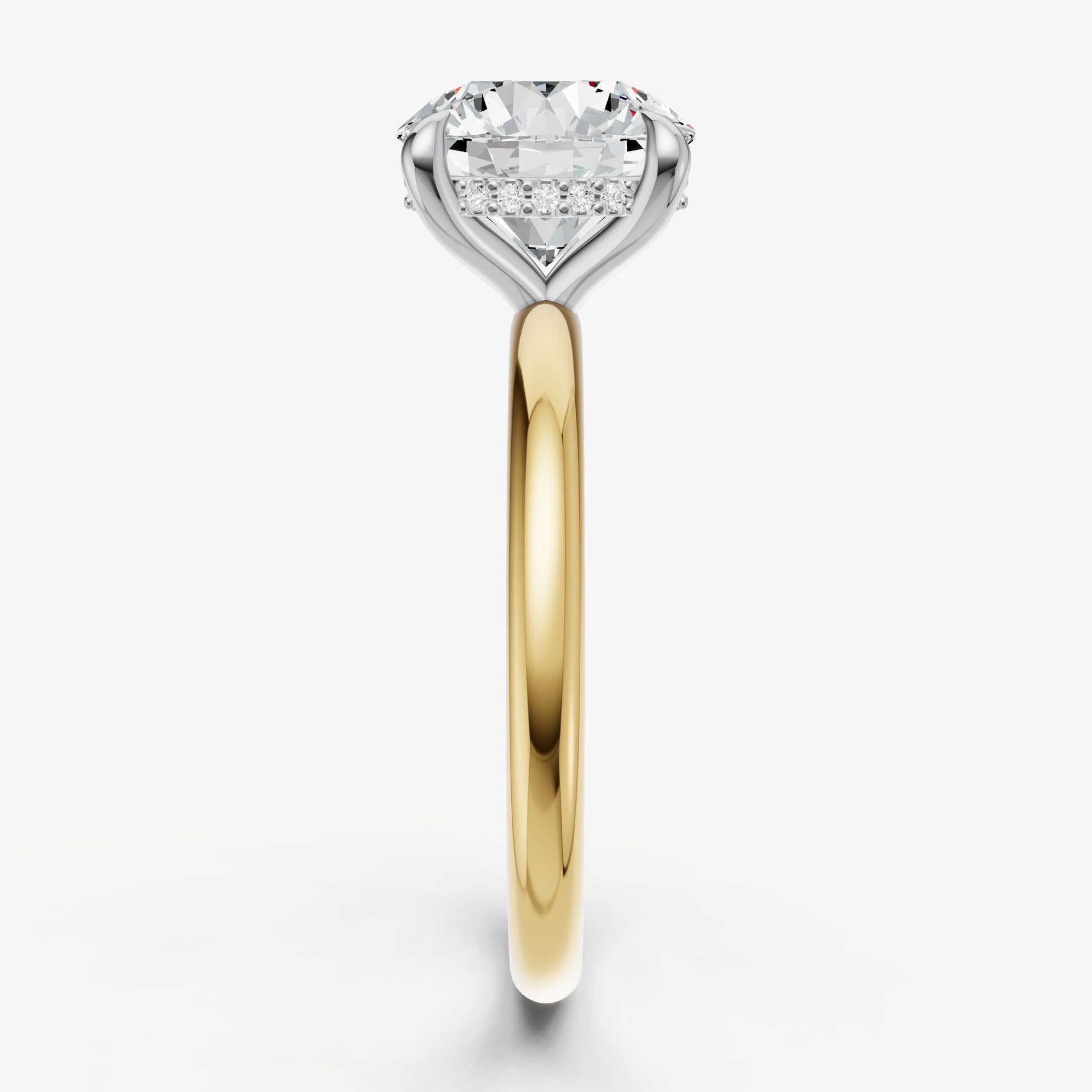 Round Four Claw Solitaire Engagement Ring with Hidden Halo