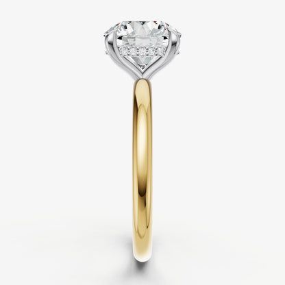 Round Four Claw Solitaire Engagement Ring with Hidden Halo