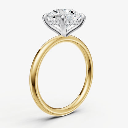 Round Four Claw Solitaire Engagement Ring with Hidden Halo
