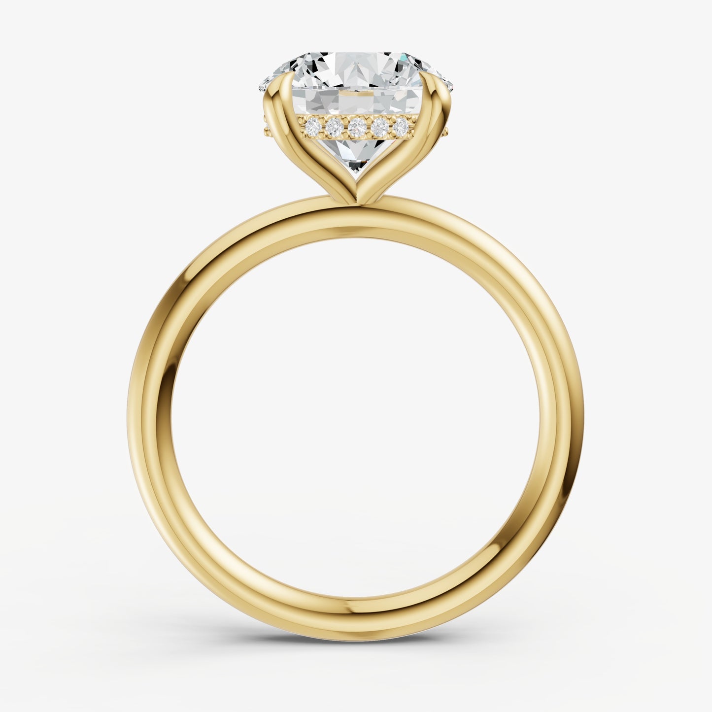 Round Four Claw Solitaire Engagement Ring with Hidden Halo